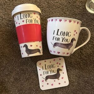 Travel mug, coffee mug, coaster set